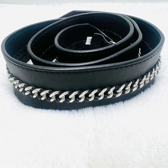 Black Faux Leather Silver Chain Crossbody Bag Purse Strap NWOT - Picture 2 of 7